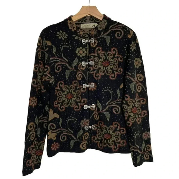 Peruvian Link alpaca collection M Black‎ multicolor metal closure sweater jacket - Picture 1 of 7